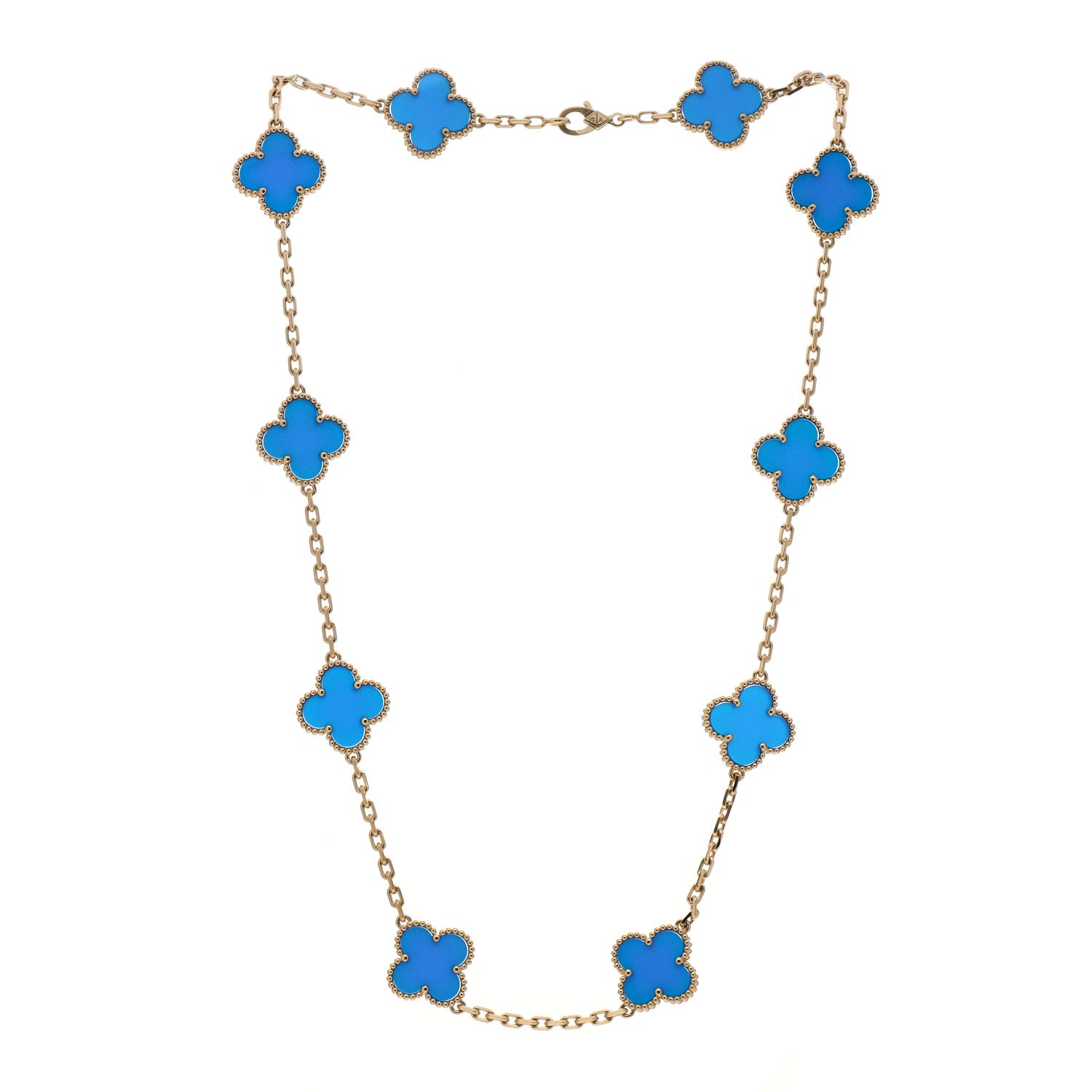 Van Cleef & Arpels 18K Yellow Gold Blue Agate 10 Motifs Vintage Alhambra Necklace 3 of 7