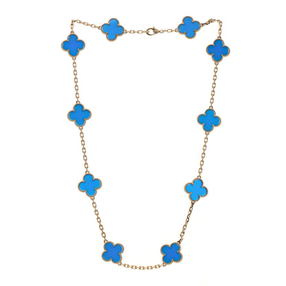 Van Cleef & Arpels 18K Yellow Gold Blue Agate 10 Motifs Vintage Alhambra Necklace 3 of 7