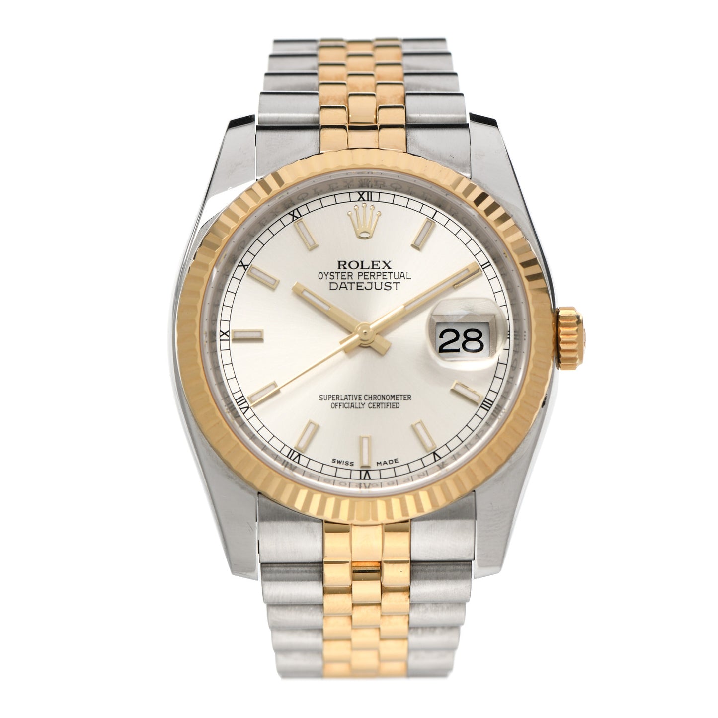 Stainless Steel 18K Yellow Gold 36mm Oyster Perpetual Datejust Watch Silver 116233