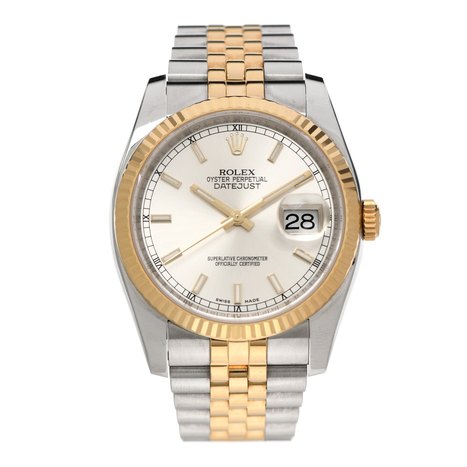 Rolex Stainless Steel 18K Yellow Gold 36mm Oyster Perpetual Datejust Watch Silver 116233 1 of 5