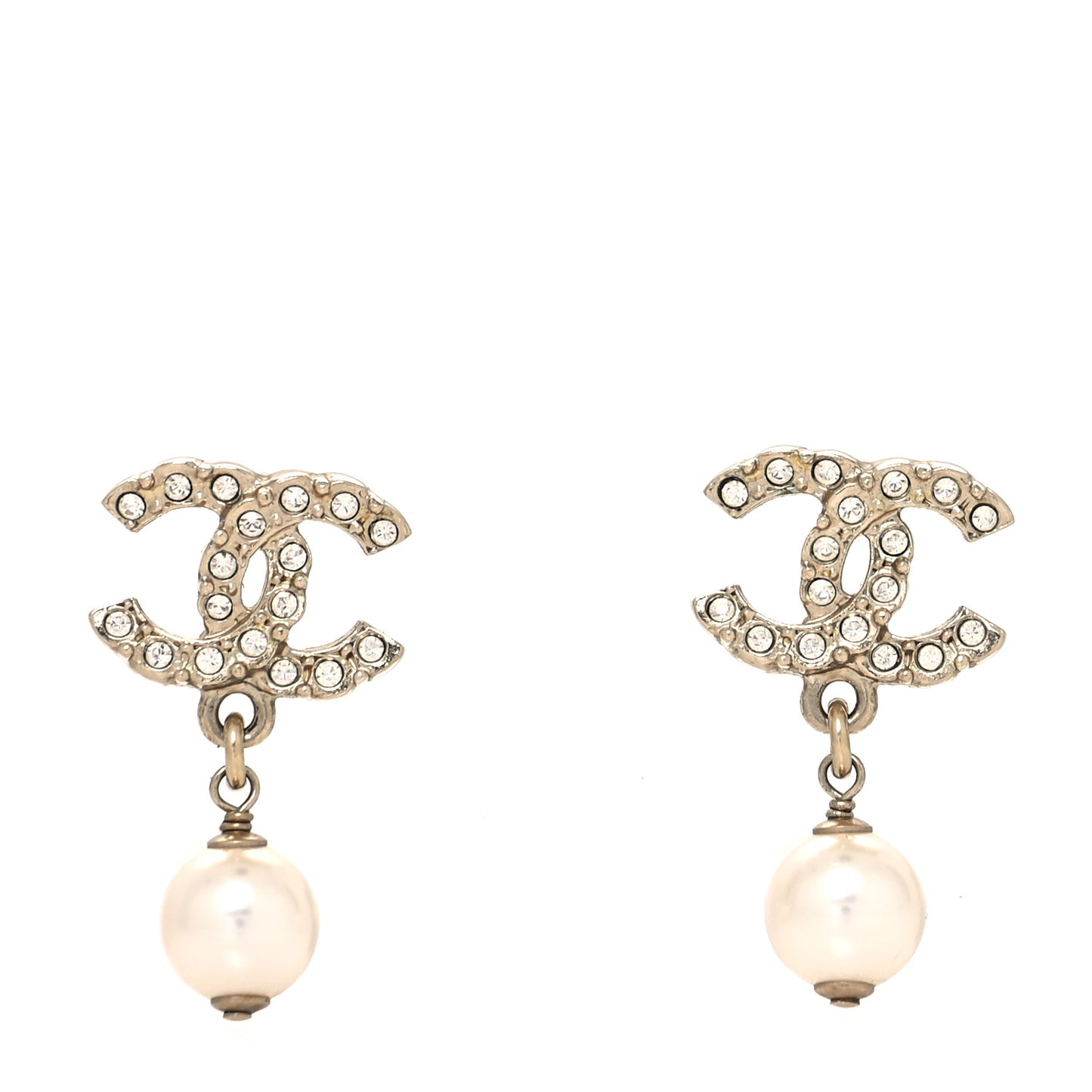 Crystal Pearl CC Drop Earrings Gold