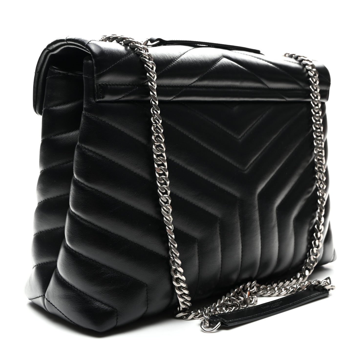 Calfskin Y Quilted Monogram Medium Loulou Chain Satchel Black