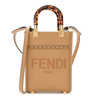 Fendi Vitello King Plexiglass Logo Embossed Mini Fendi Sunshine Shopper Tote Miele Scuro 1 of 13