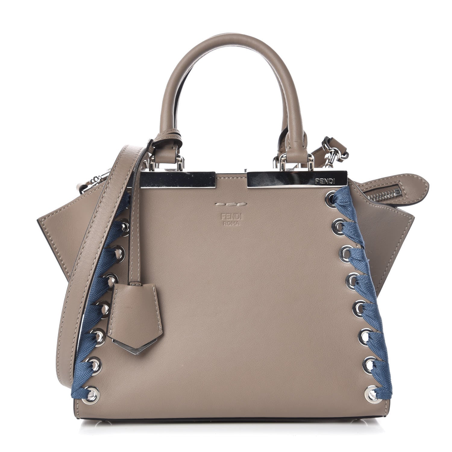 Fendi Vitello Dolce Ribbon Lace Up Mini 3Jours Tote Tortora Ceruleo 1 of 10