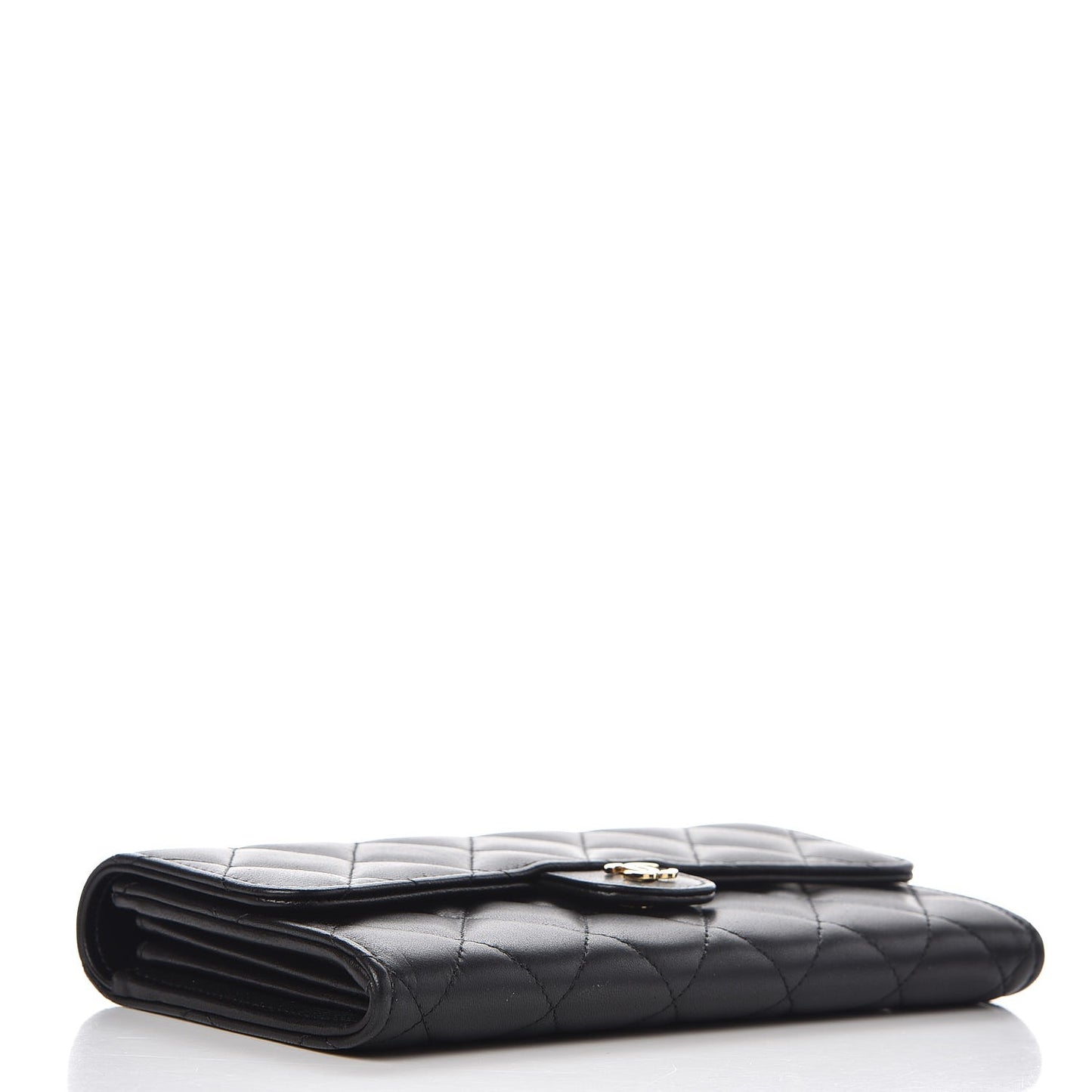 Lambskin Quilted Large Gusset Flap Wallet Black