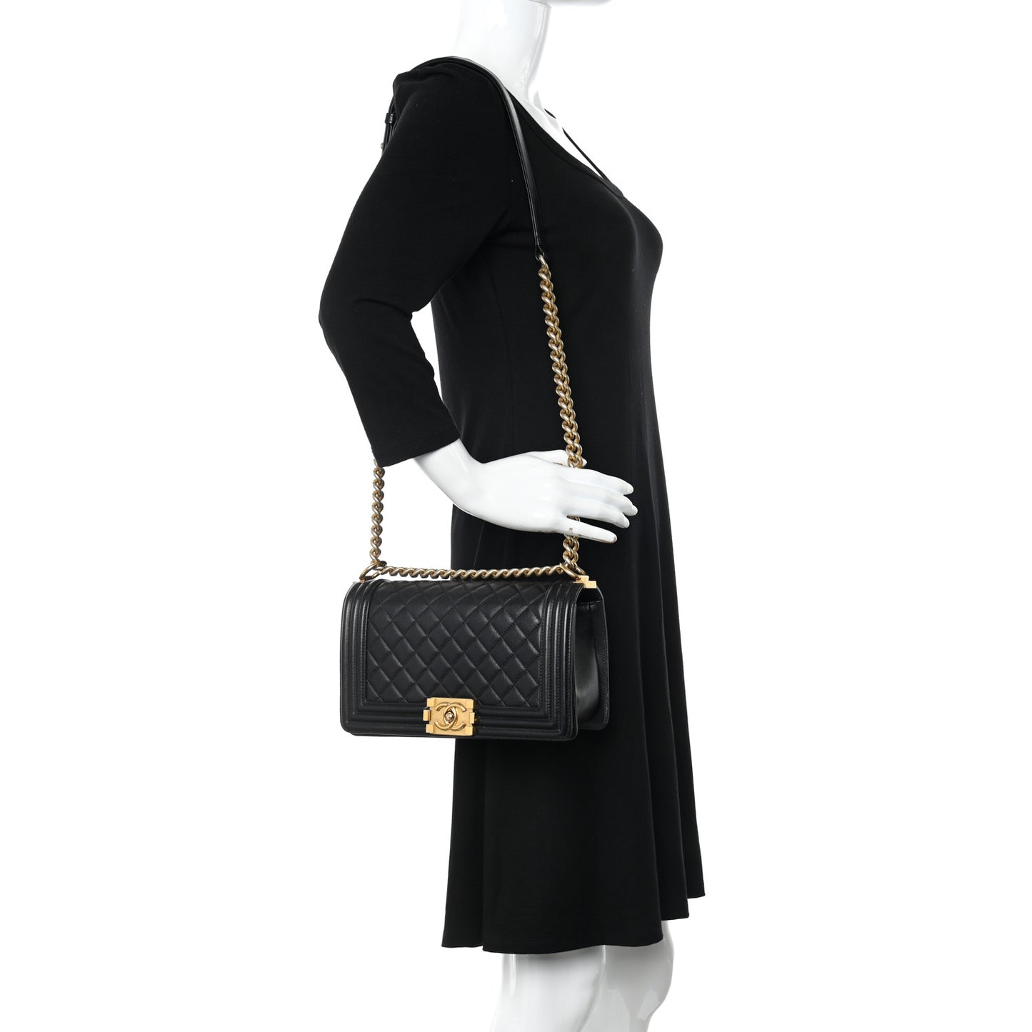 Calfskin Quilted Medium Boy Flap Black