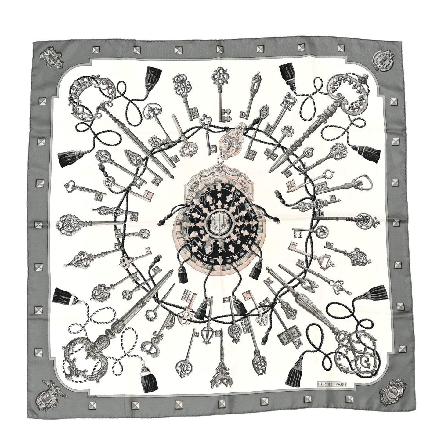 Silk Les Cles Scarf 90 Gris Chine Black