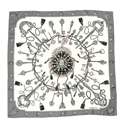 Hermes Silk Les Cles Scarf 90 Gris Chine Black 1 of 6