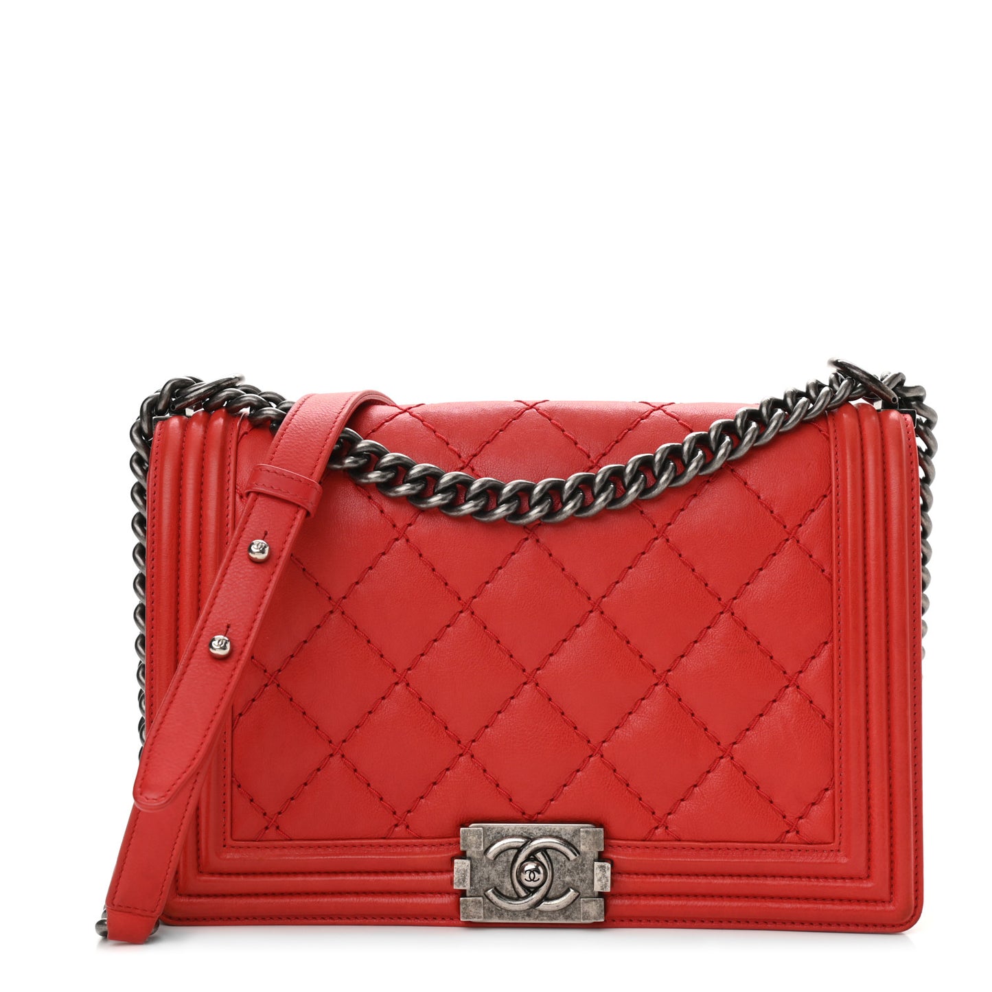 Calfskin Double Stitch New Medium Boy Flap Red