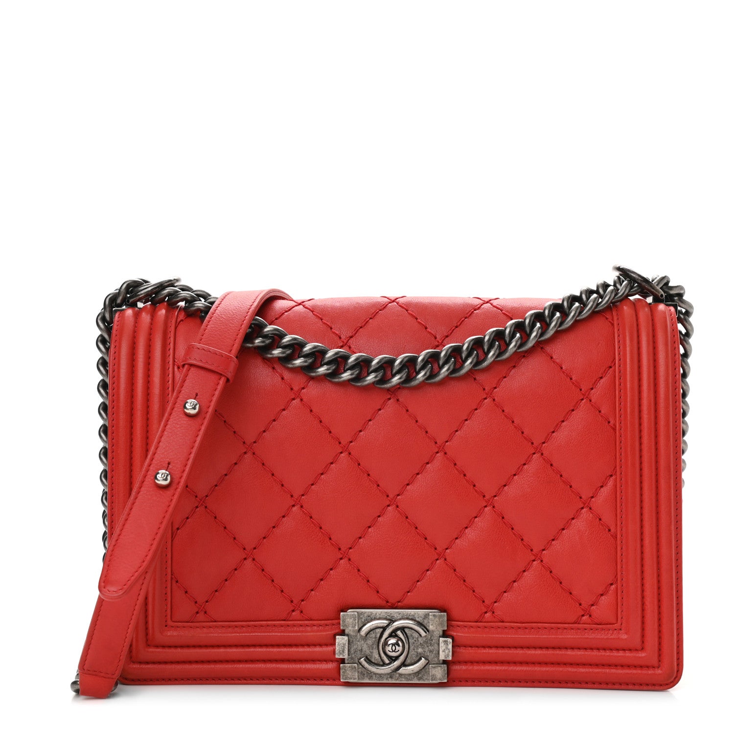 Chanel Calfskin Double Stitch New Medium Boy Flap Red 1 of 10