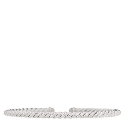 David Yurman 18K White Gold Diamond 4mm Cable Flex Cuff Bracelet 2 of 4
