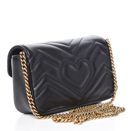 Gucci Calfskin Matelasse Super Mini GG Marmont Shoulder Bag Black 3 of 13