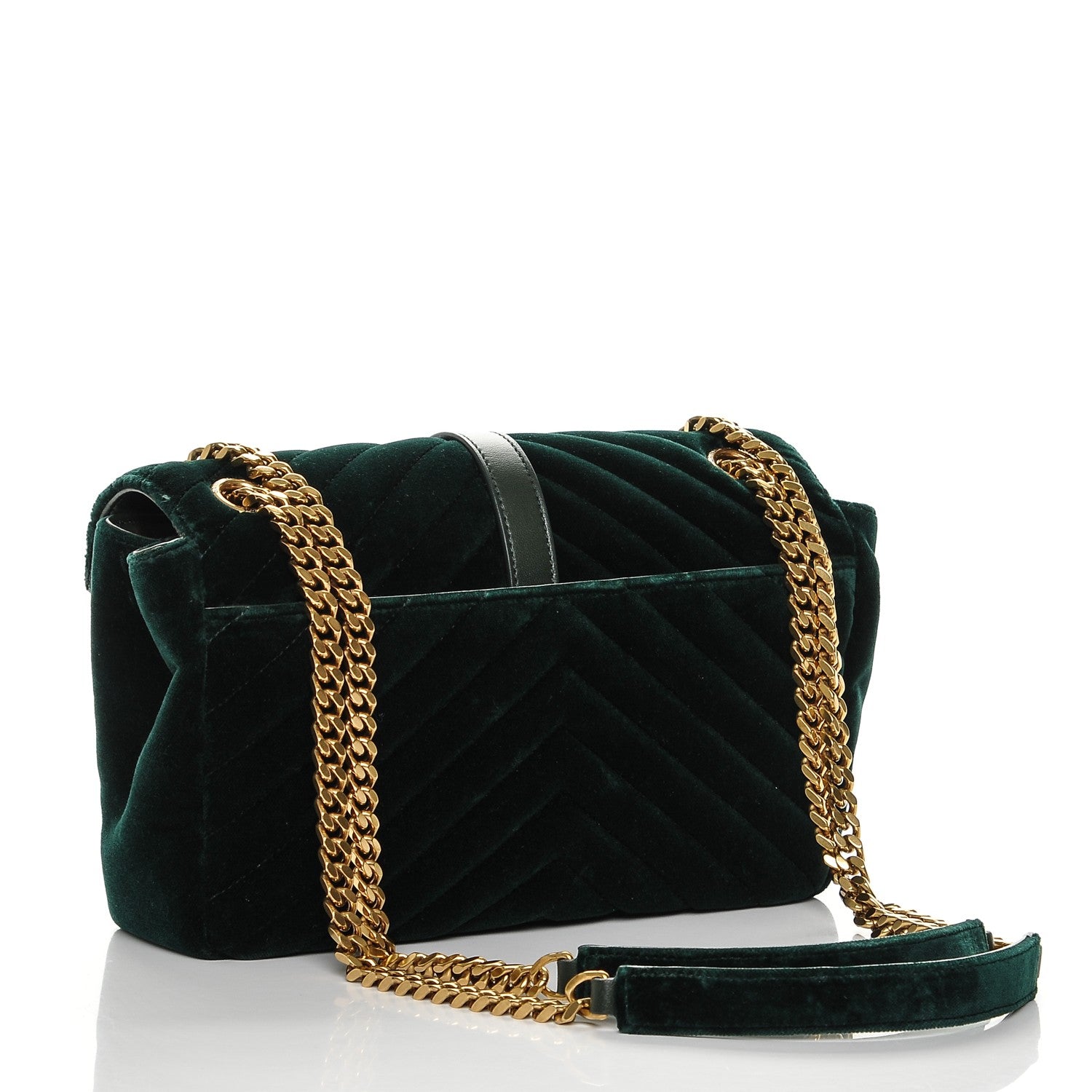 Saint Laurent Velvet Matelasse Chevron Medium Monogram Chain Bag New Dark Green 3 of 10