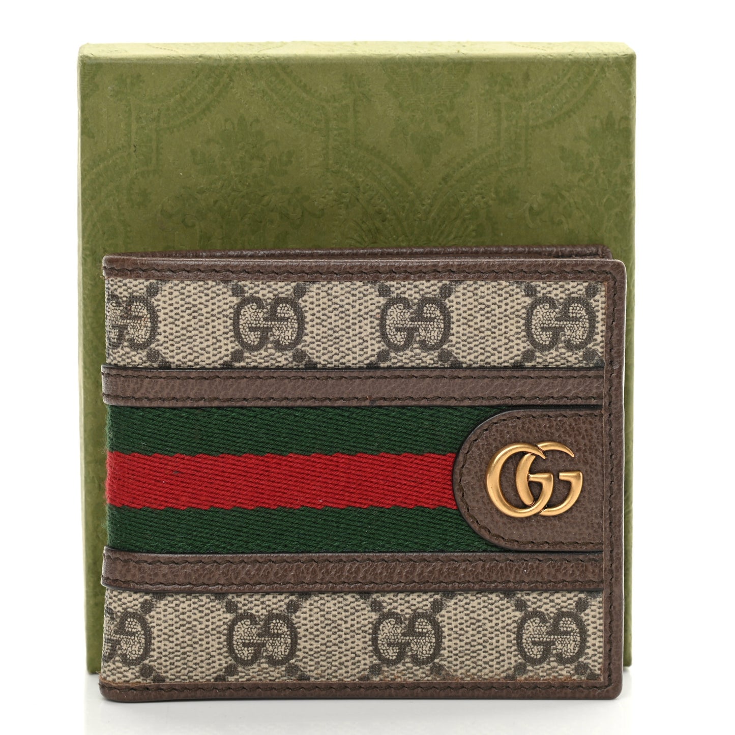GG Supreme Monogram Web Mens Ophidia Bi-Fold Wallet Beige New Acero