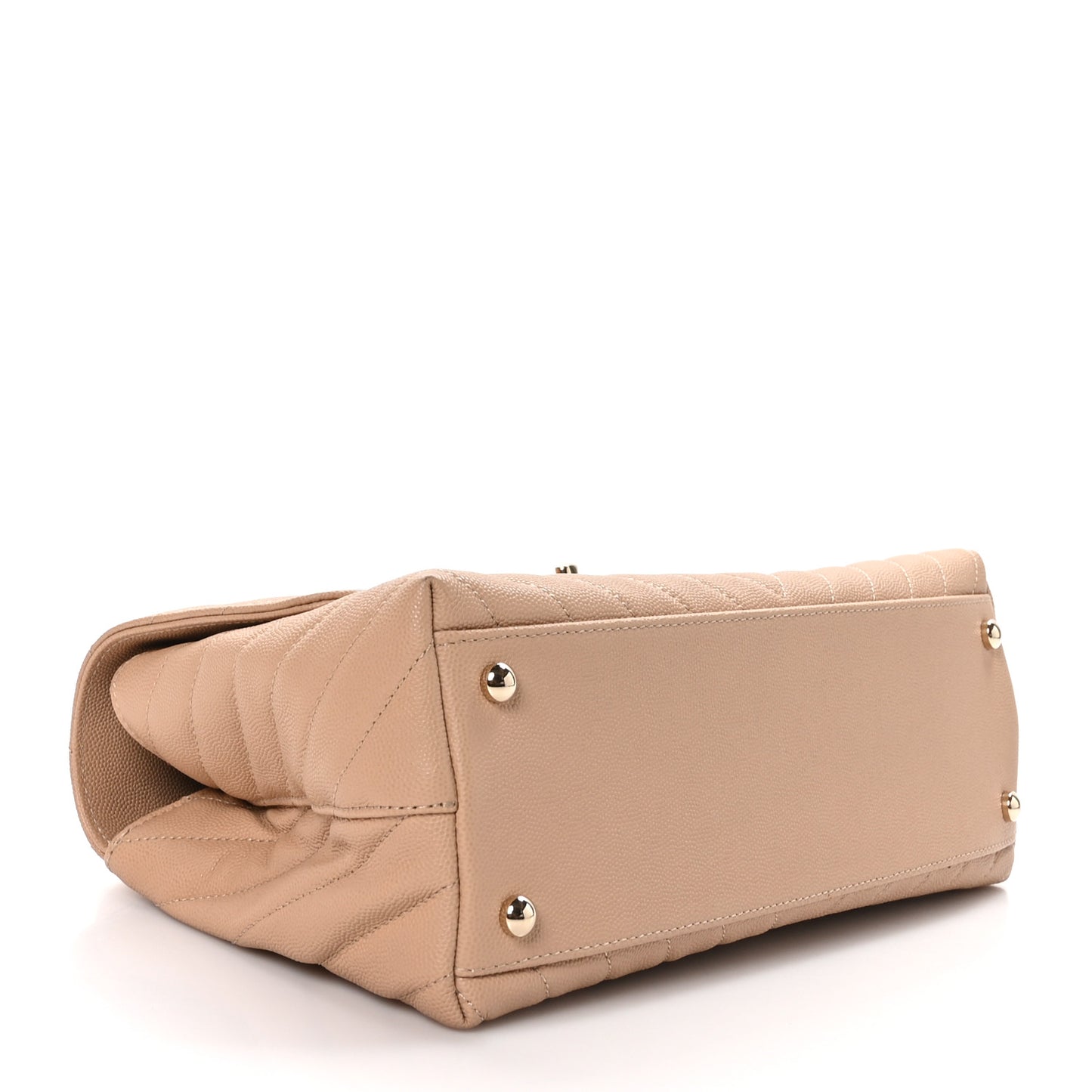 Caviar Chevron Quilted Small Coco Handle Flap Beige