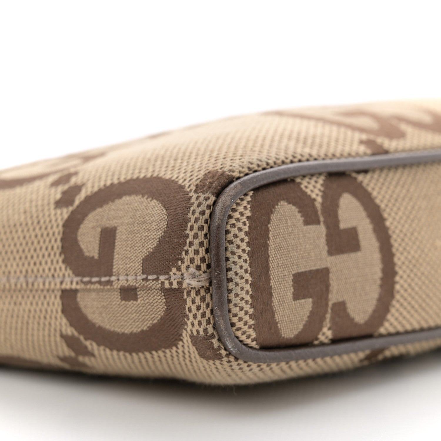 Gucci Monogram Jumbo GG Textured Dollar Calfskin Web Wristlet Messenger Bag Camel Ebony New Acero 9 of 12