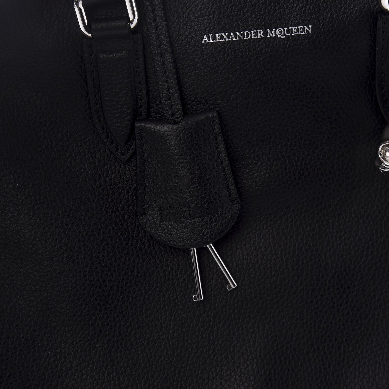 Alexander McQueen Pebbled Calfskin Small Skull Padlock Zip Around Tote Black 9 of 10