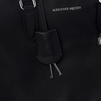 Alexander McQueen Pebbled Calfskin Small Skull Padlock Zip Around Tote Black 9 of 10