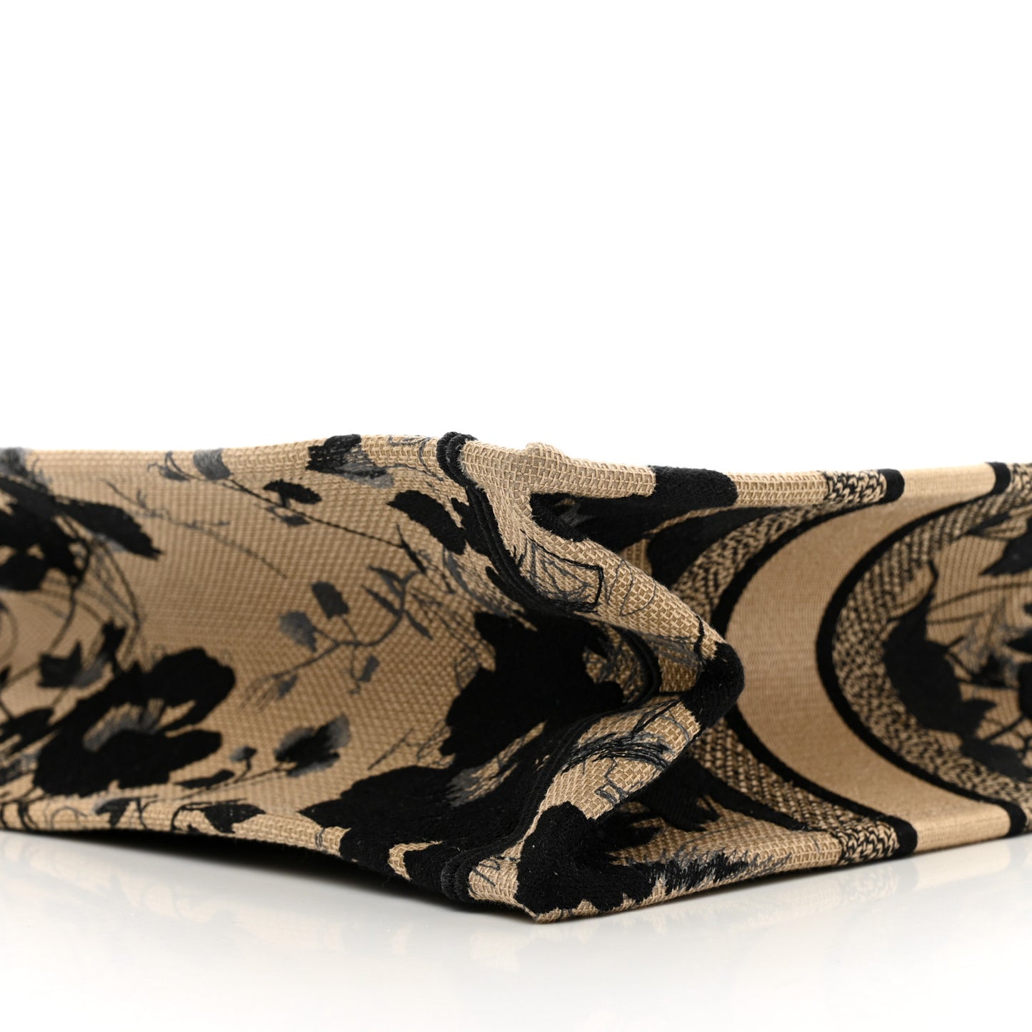 Canvas Embroidered Medium Fleurs Mystiques Book Tote Black Beige