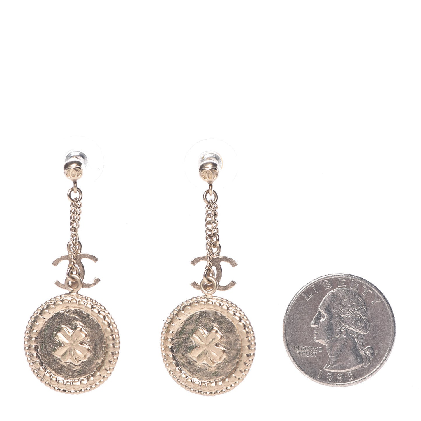 Medallion Clover CC Drop Earrings Light Gold