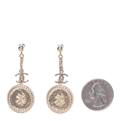 Chanel Medallion Clover CC Drop Earrings Light Gold 2 of 7