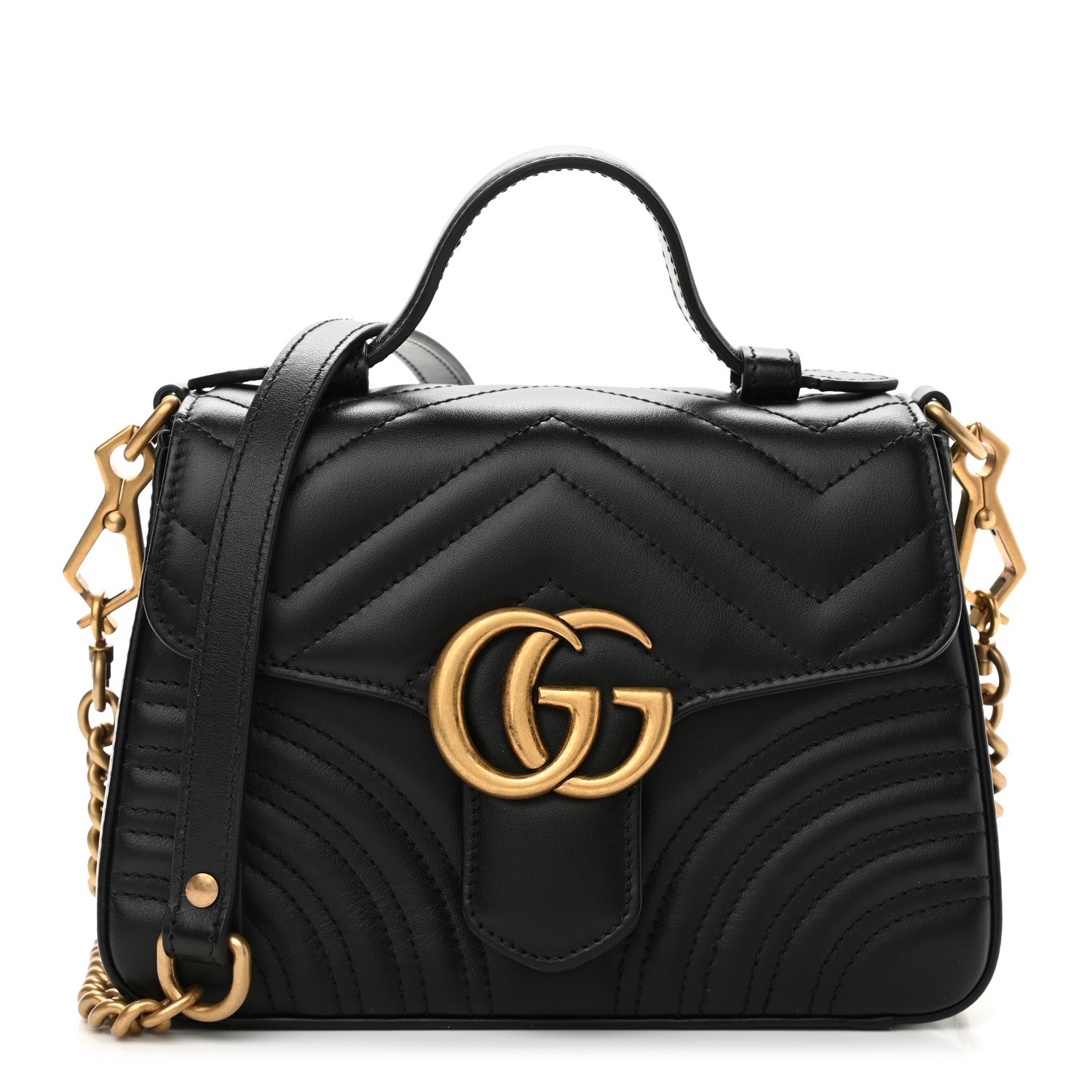 Gucci Calfskin Matelasse Mini GG Marmont Top Handle Shoulder Bag Black 1 of 11