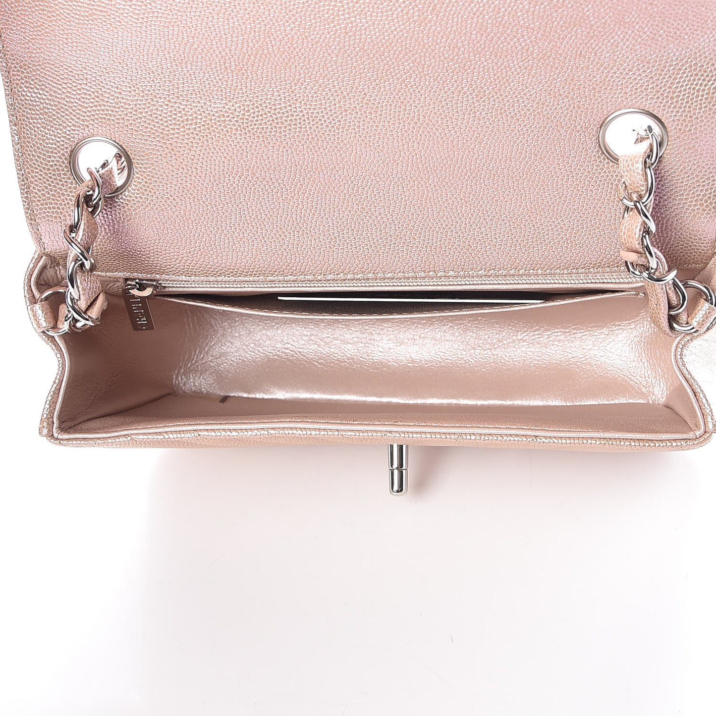 Iridescent Caviar Chevron Quilted Mini Rectangular Flap Light Gold