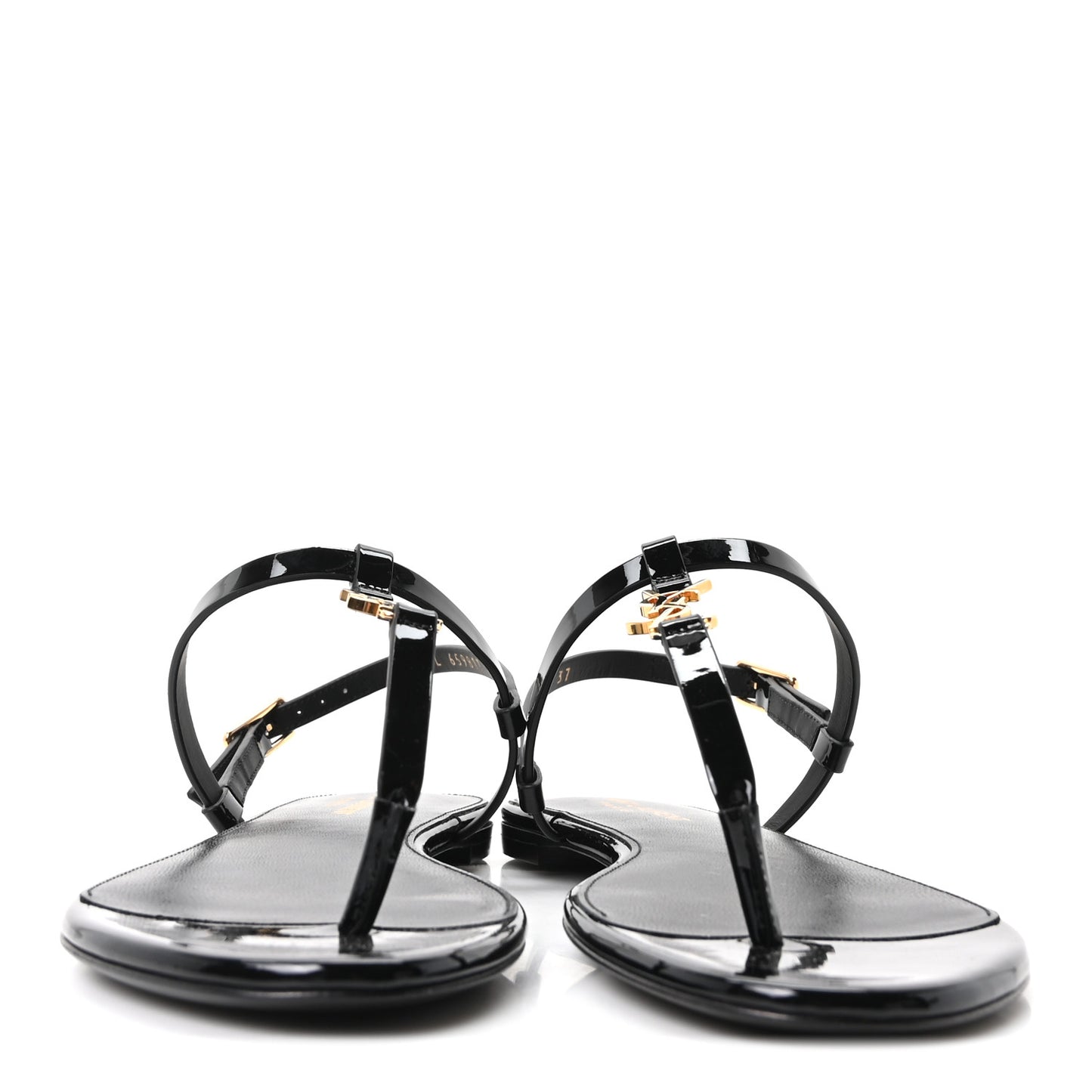 Patent Calfskin Cassandra Monogram Sandals 37 Black