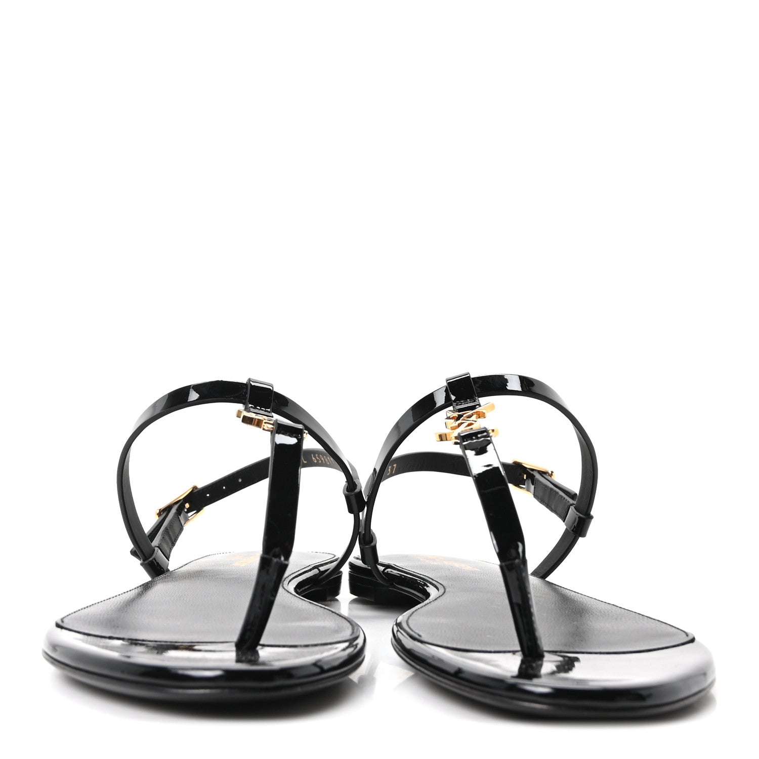 Saint Laurent Patent Calfskin Cassandra Monogram Sandals 37 Black 3 of 10