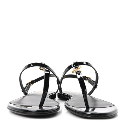 Saint Laurent Patent Calfskin Cassandra Monogram Sandals 37 Black 3 of 10