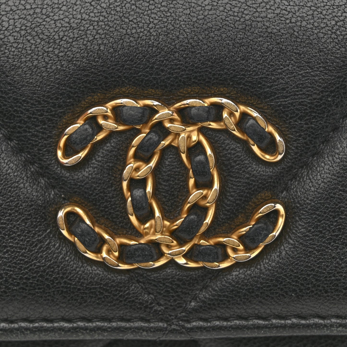 Shiny Goatskin Quilted Chanel 19 Flap Wallet Black