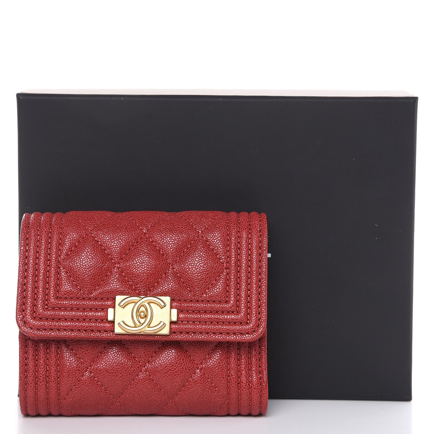 Caviar Quilted Compact Boy Wallet Red