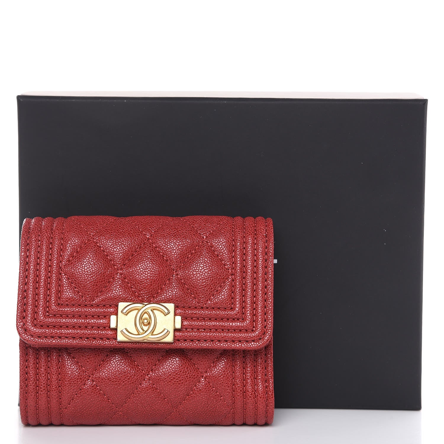 Chanel Caviar Quilted Compact Boy Wallet Red 8 of 8