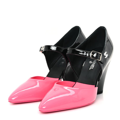 Chanel Patent Calfskin CC Pumps 37 Pink Black 4 of 10