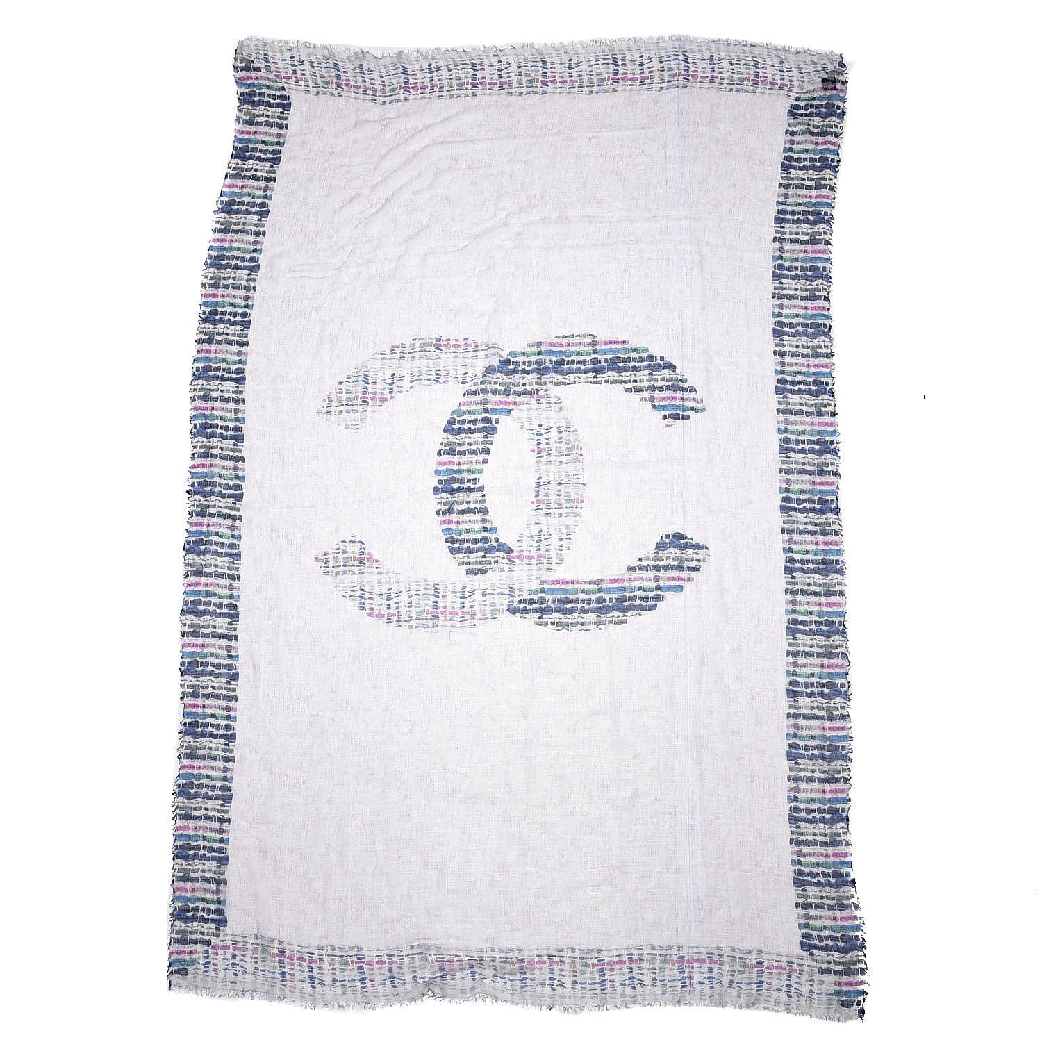Chanel Cashmere Silk CC Scarf Purple Navy 3 of 5