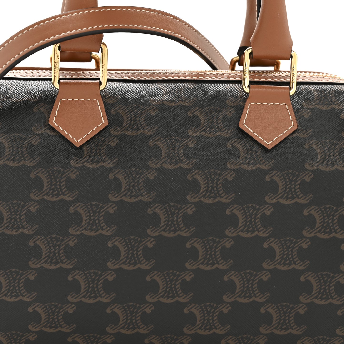 Triomphe Canvas Calfskin Small Boston Bag Tan