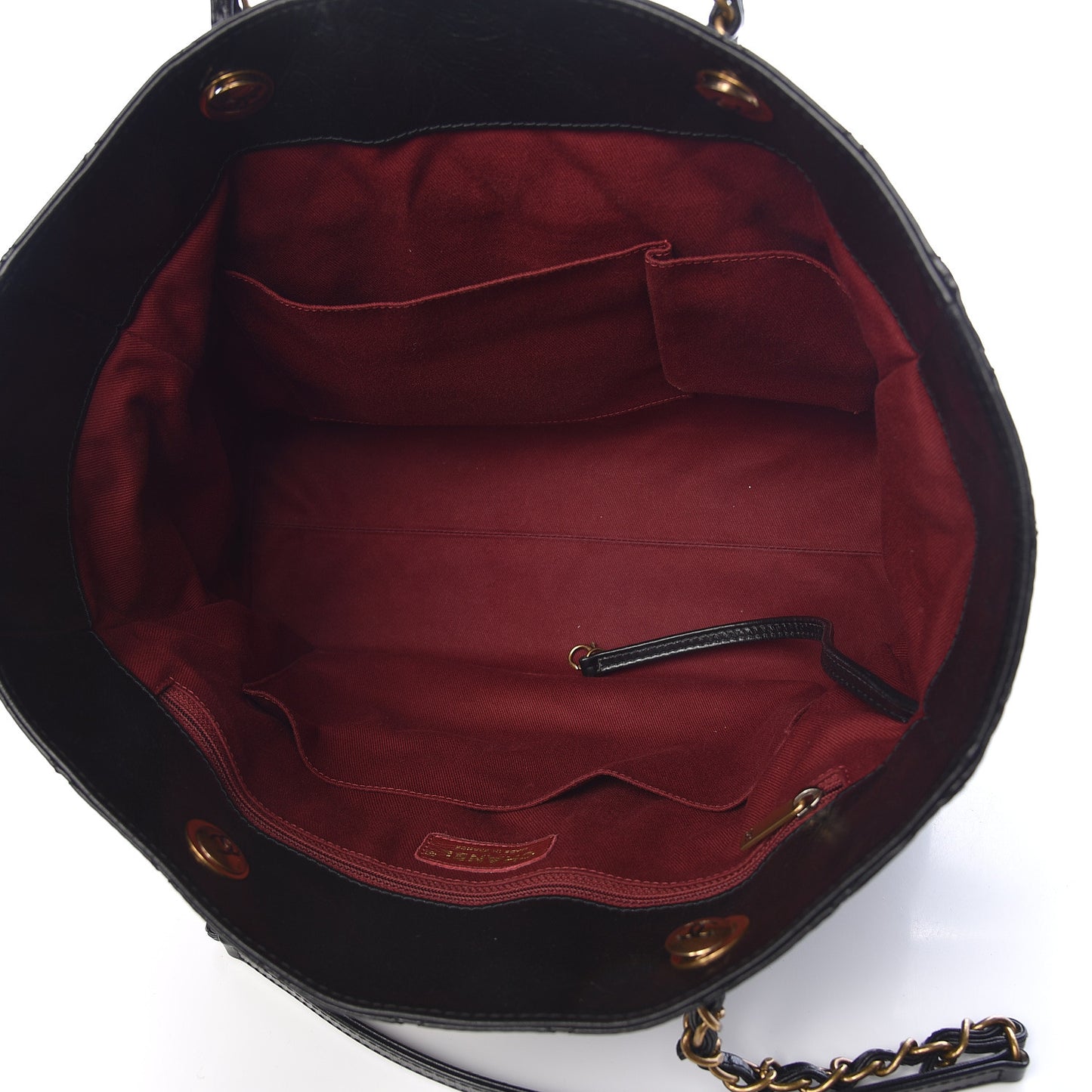 Glazed Calfskin Quilted Large Front Pocket Tote Black