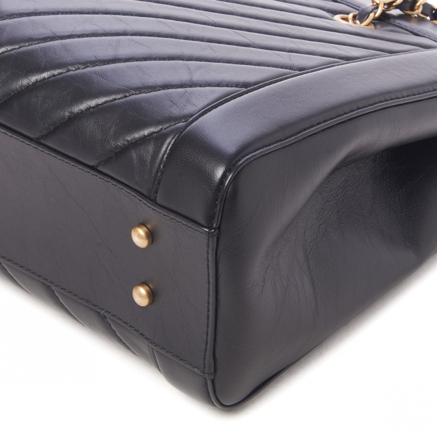 Chanel Aged Calfskin Chevron Quilted Large Shopping Tote Black 5 of 10