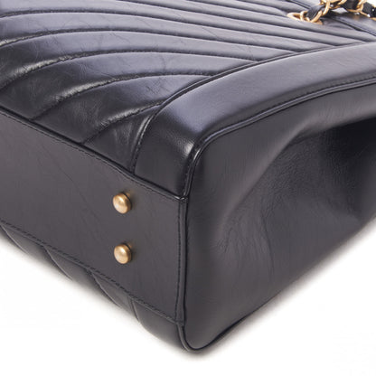 Chanel Aged Calfskin Chevron Quilted Large Shopping Tote Black 5 of 10
