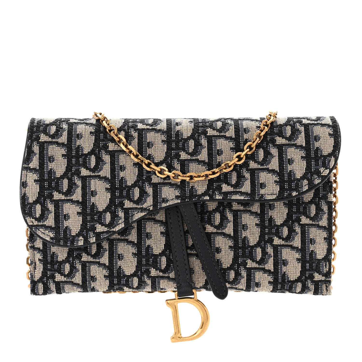 Christian Dior Oblique Saddle Chain Long Wallet Blue 3 of 12