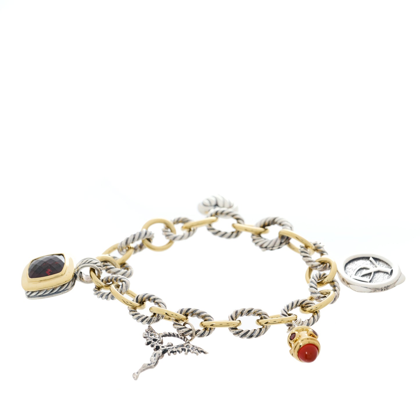 Sterling Silver 18K Yellow Gold Garnet Carnelian 25th Anniversary Charm Bracelet