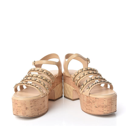 Chanel Lambskin Chain Cork Wedge Sandals 37 Beige 5 of 11