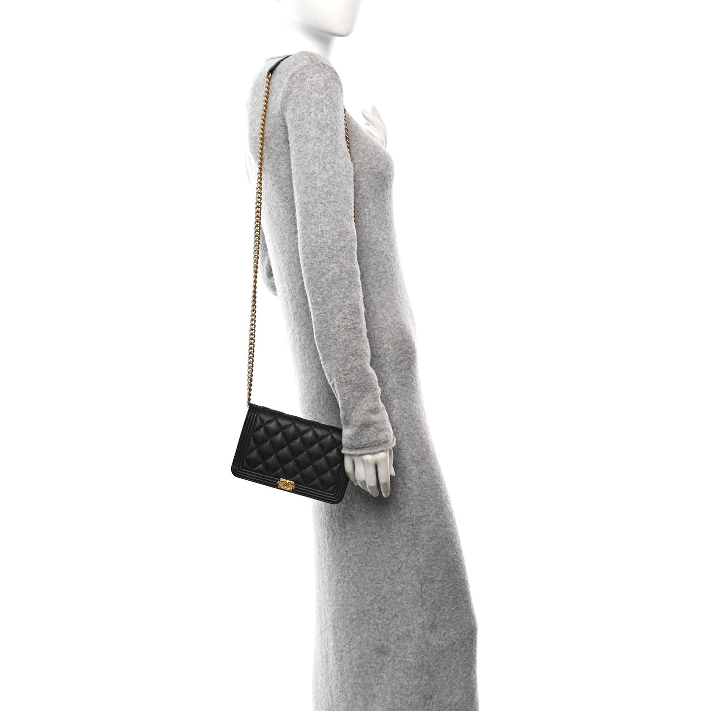 Caviar Quilted Boy Wallet On Chain WOC Black