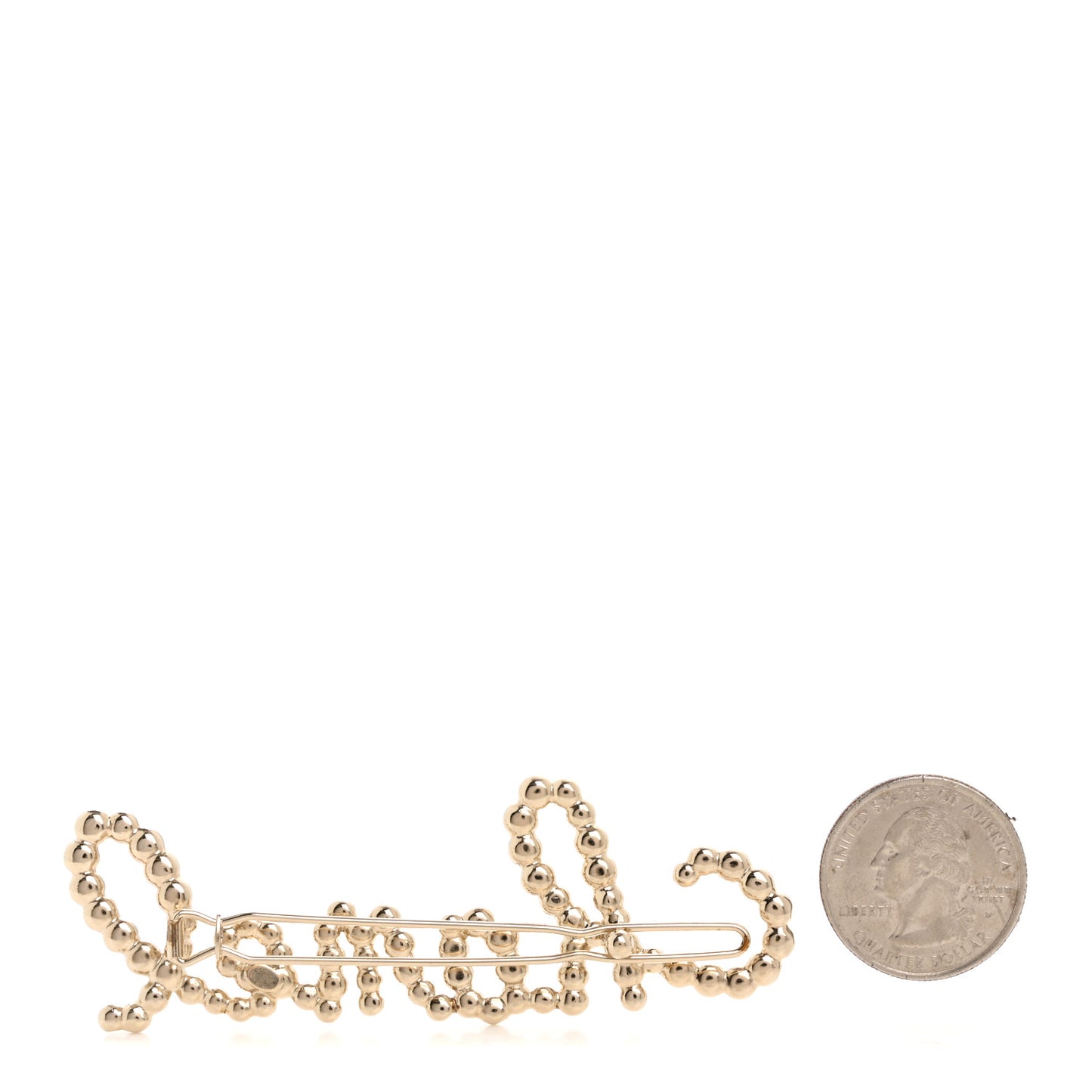 Pearl Crystal Logo Hair Clip Gold
