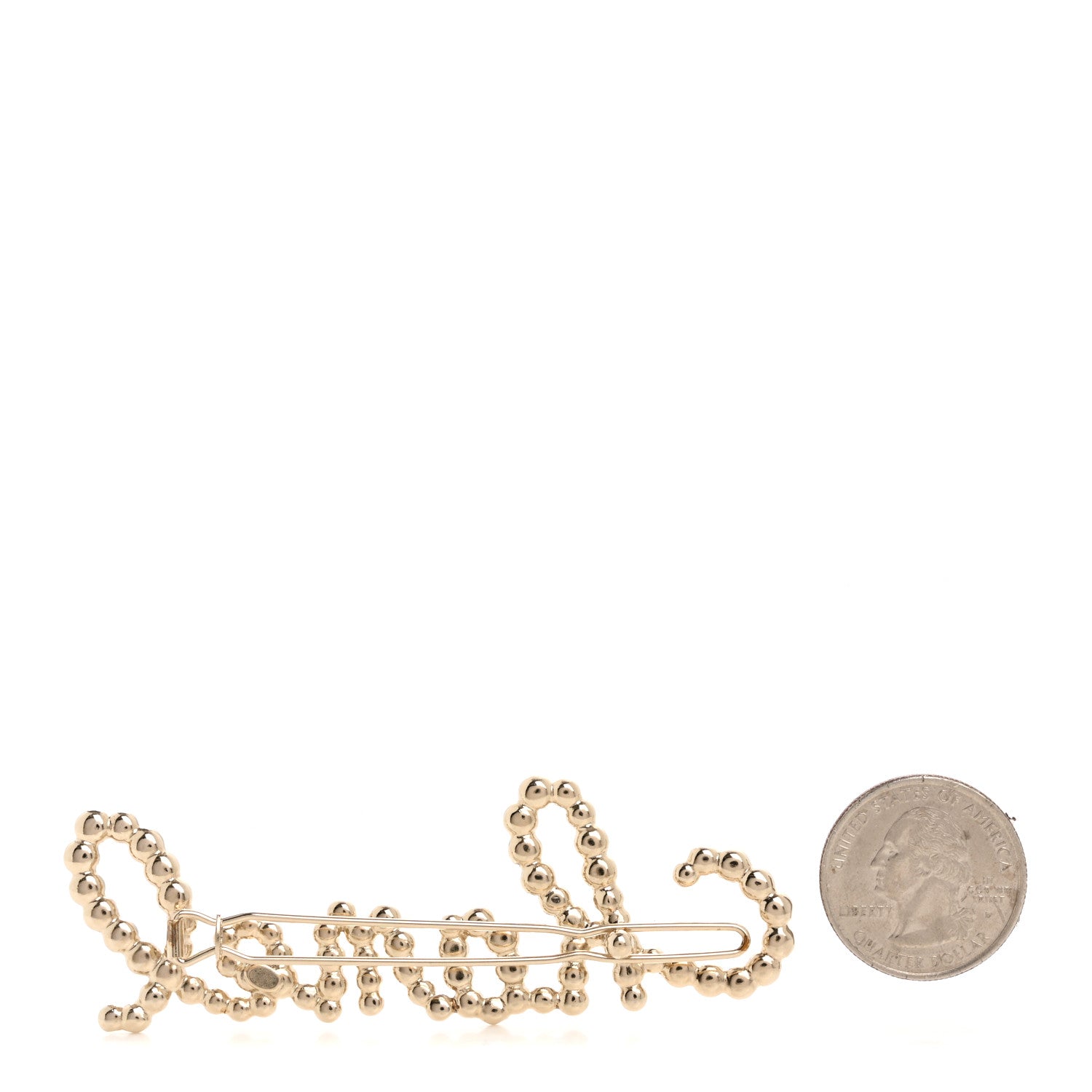 Chanel Pearl Crystal Logo Hair Clip Gold 2 of 4