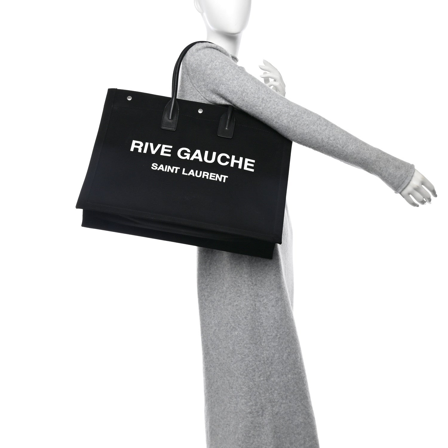Saint Laurent Linen Calfskin Rive Gauche Tote Black 2 of 12