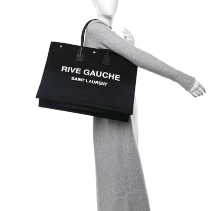 Saint Laurent Linen Calfskin Rive Gauche Tote Black 2 of 12