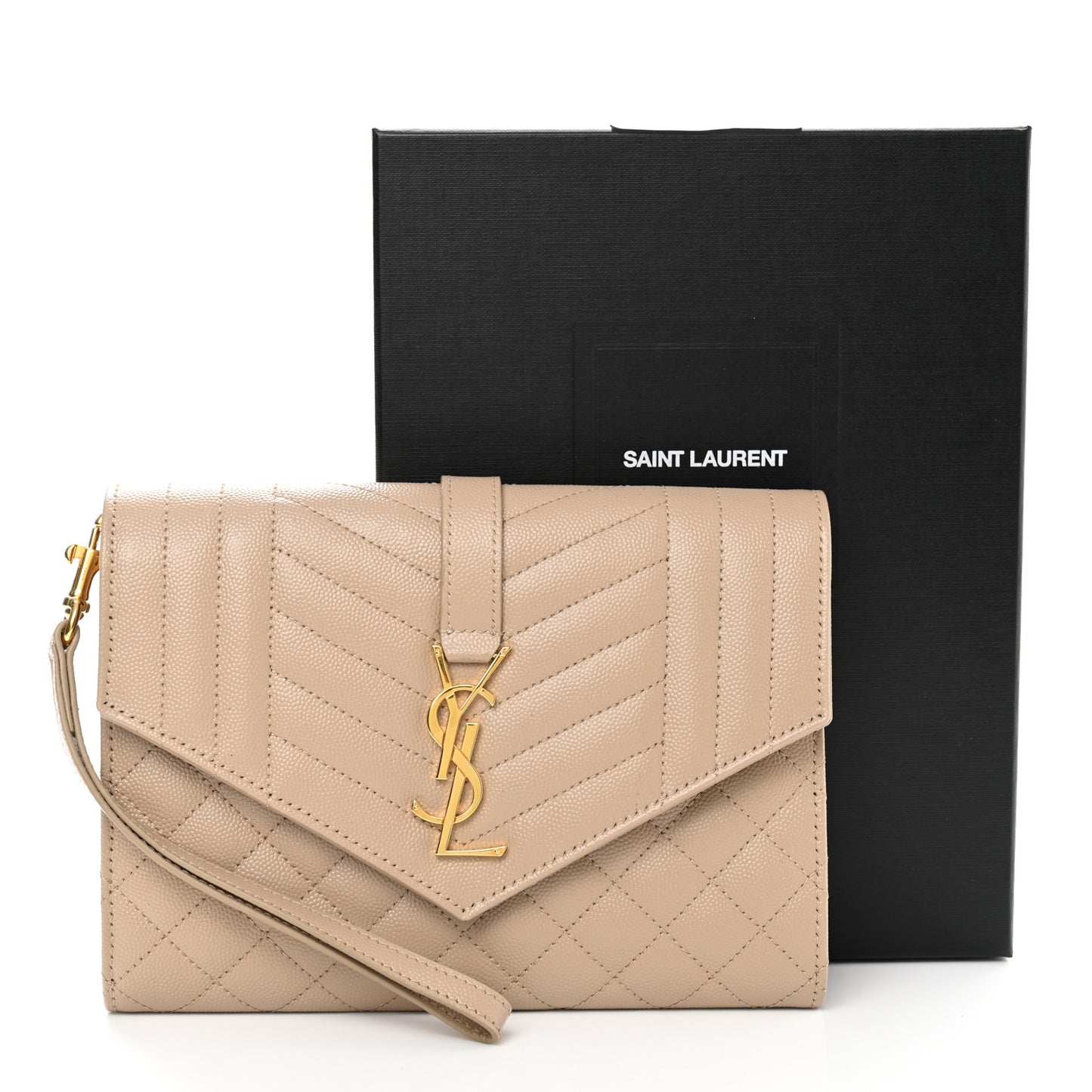 Grain De Poudre Textured Mixed Matelasse Triquilt Monogram Clutch Dark Beige