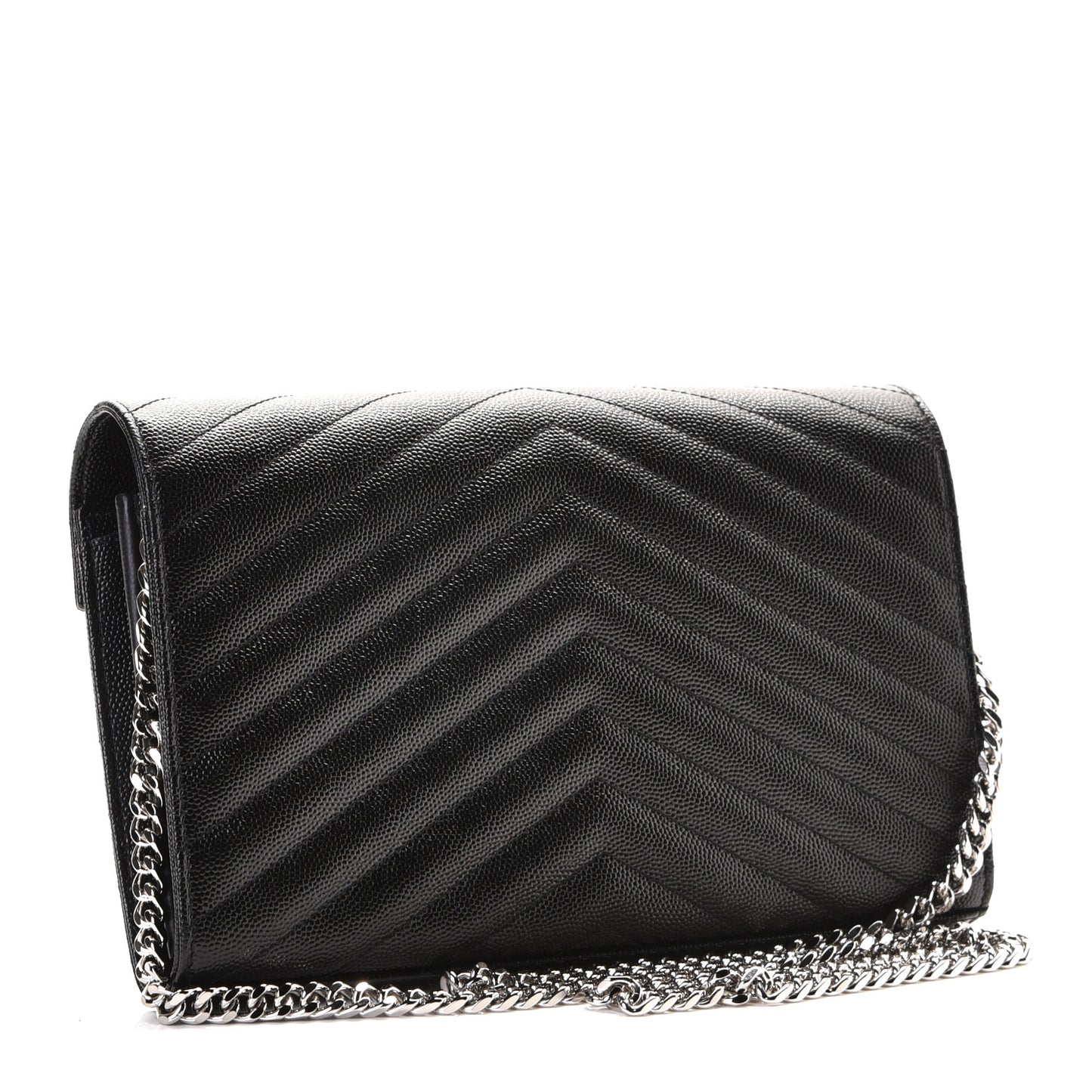 Grain De Poudre Matelasse Chevron Monogram Chain Wallet Black