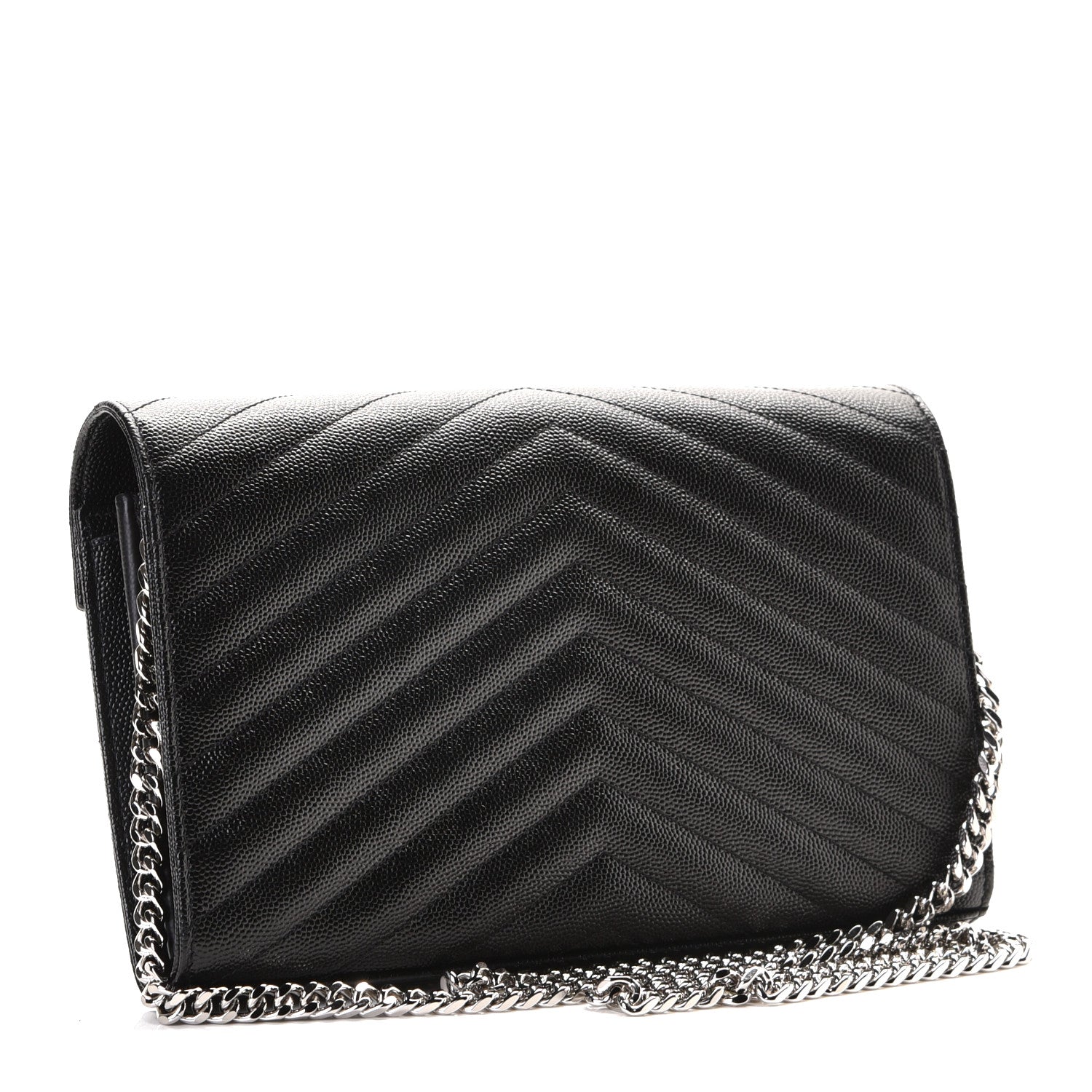 Saint Laurent Grain De Poudre Matelasse Chevron Monogram Chain Wallet Black 2 of 7